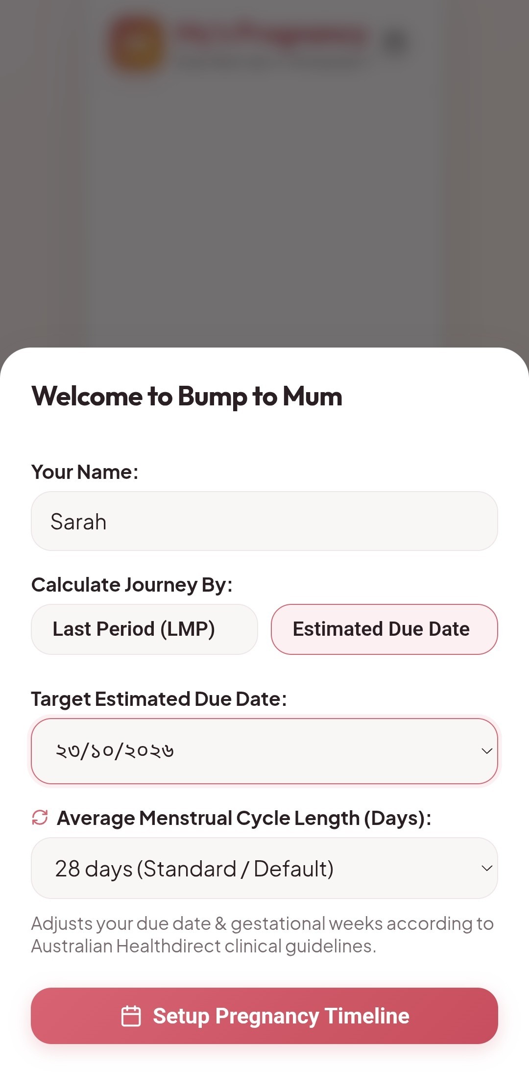 Bump to Mum Australian Clinical Guidelines Setup