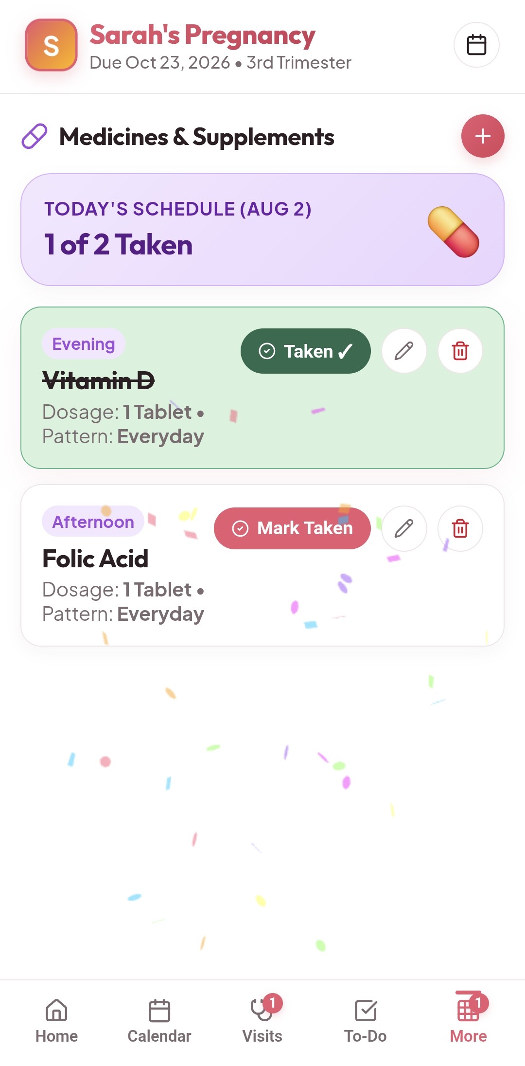 Bump to Mum Medicines and Daily Supplements Tracker